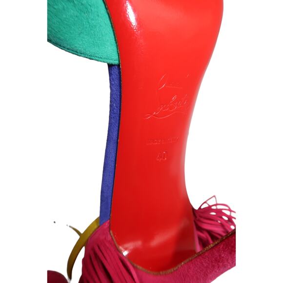 Christian Louboutin Suede Fringe Otrot 120 Heeled Sandals Multicolor Size 40 - Picture 9 of 9